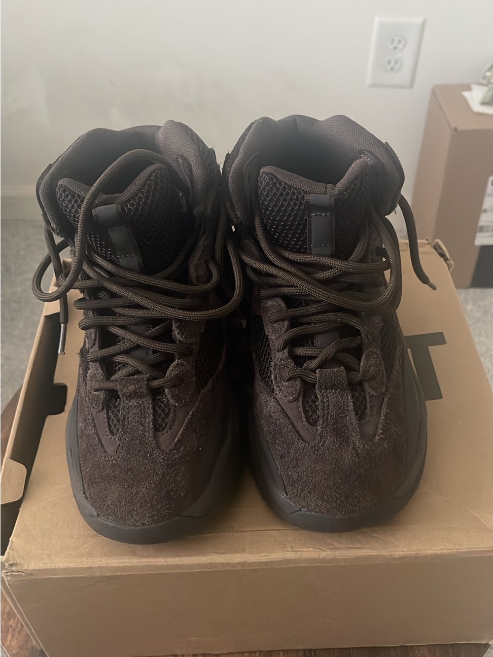 Brown oil yeezy boots